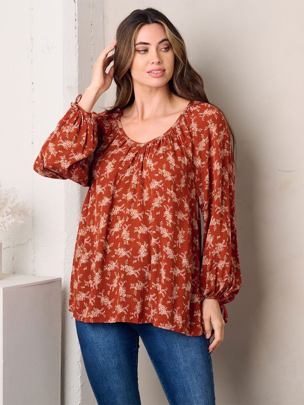 WOMEN'S LONG SLEEVE TUNIC FLORAL TOP