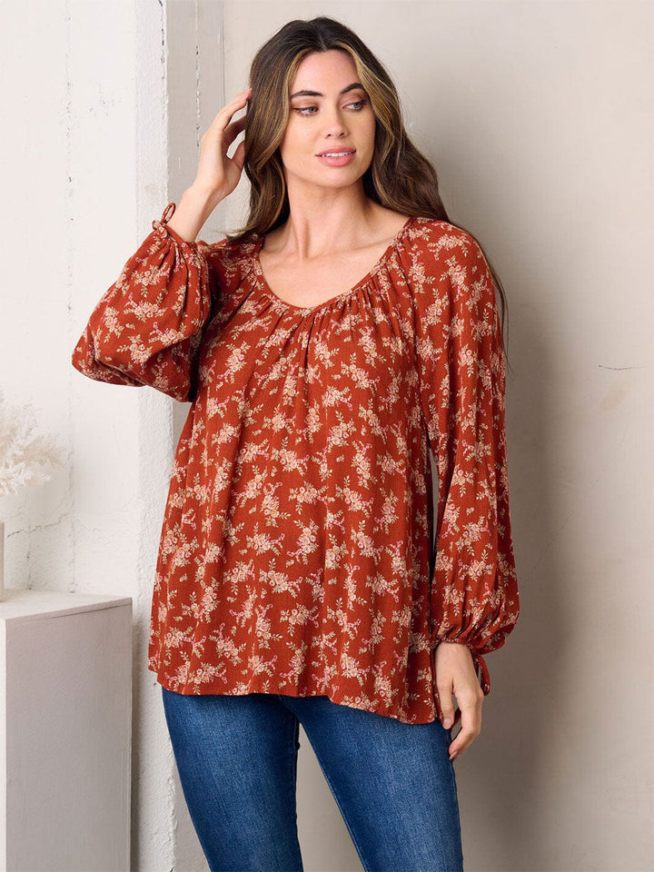 WOMEN'S LONG SLEEVE TUNIC FLORAL TOP