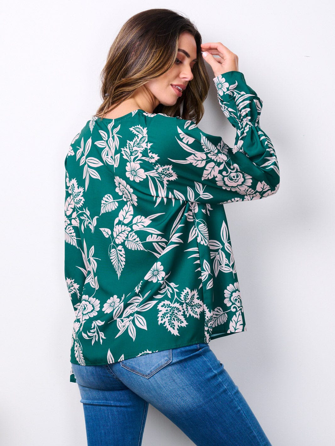 WOMEN'S LONG RUFFLE SLEEVES V-NECK FLORAL BLOUSE TOP