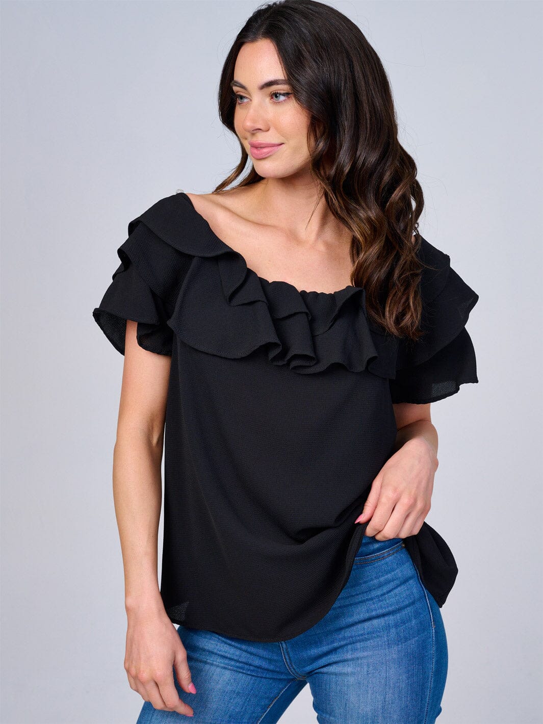 WOMEN'S SHORT SLEEVES RUFFLE BLOUSE