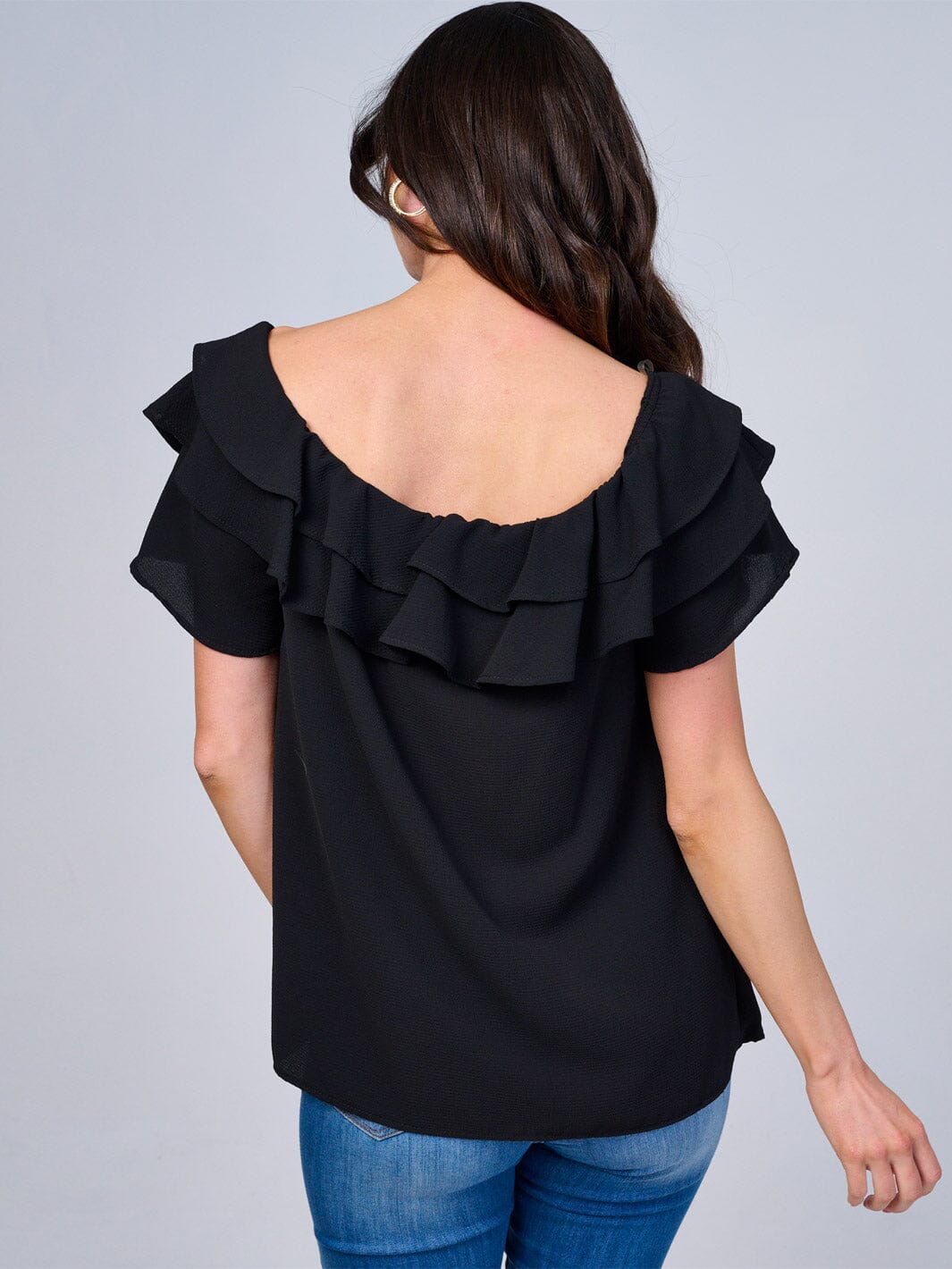 WOMEN'S SHORT SLEEVES RUFFLE BLOUSE