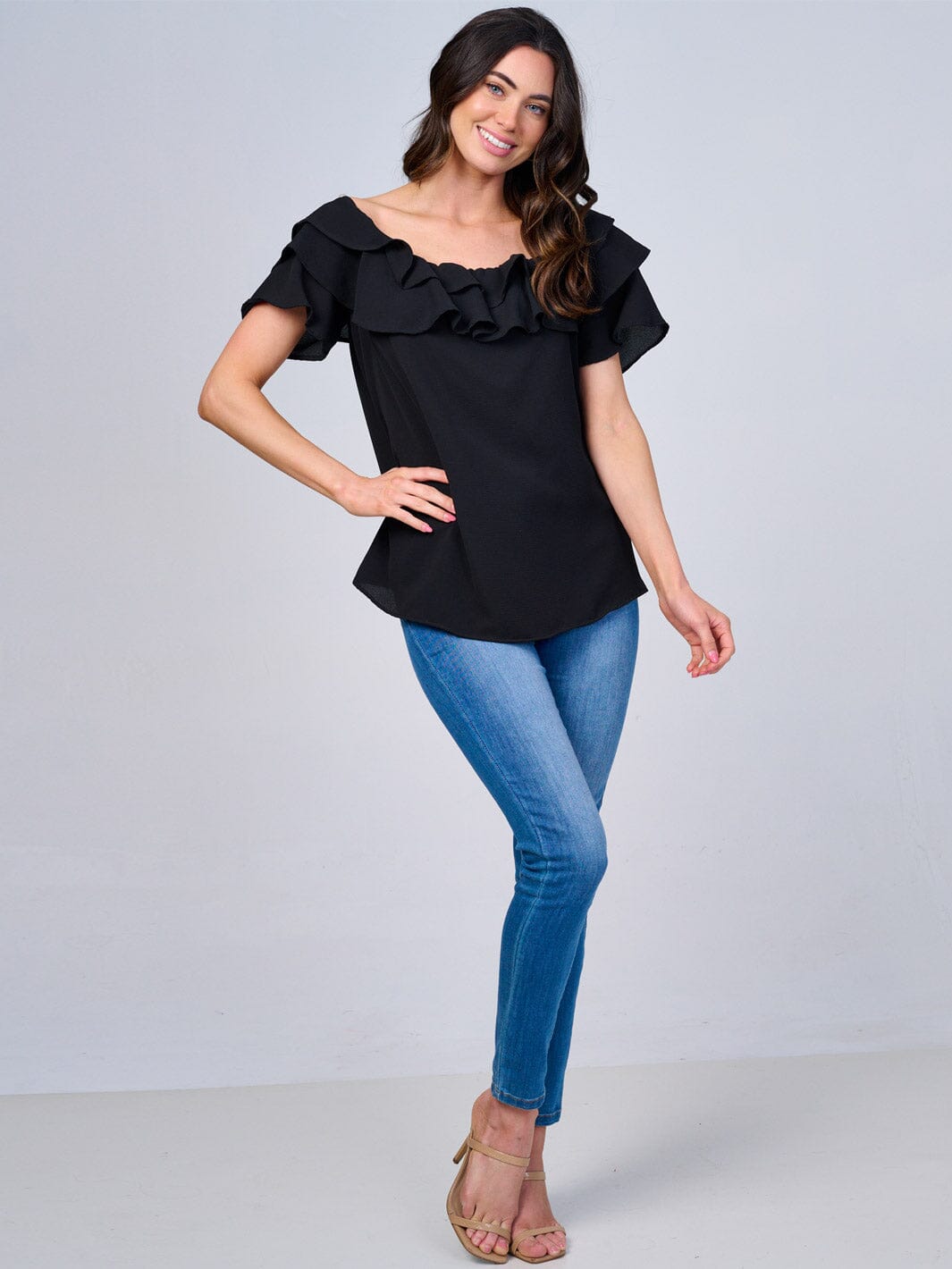 WOMEN'S SHORT SLEEVES RUFFLE BLOUSE