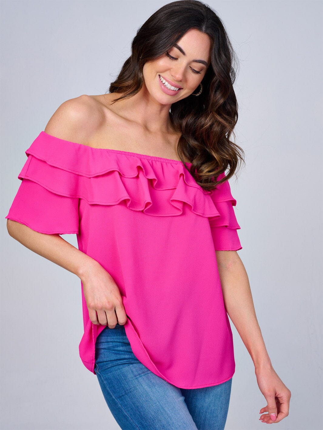 WOMEN'S SHORT SLEEVES RUFFLE BLOUSE
