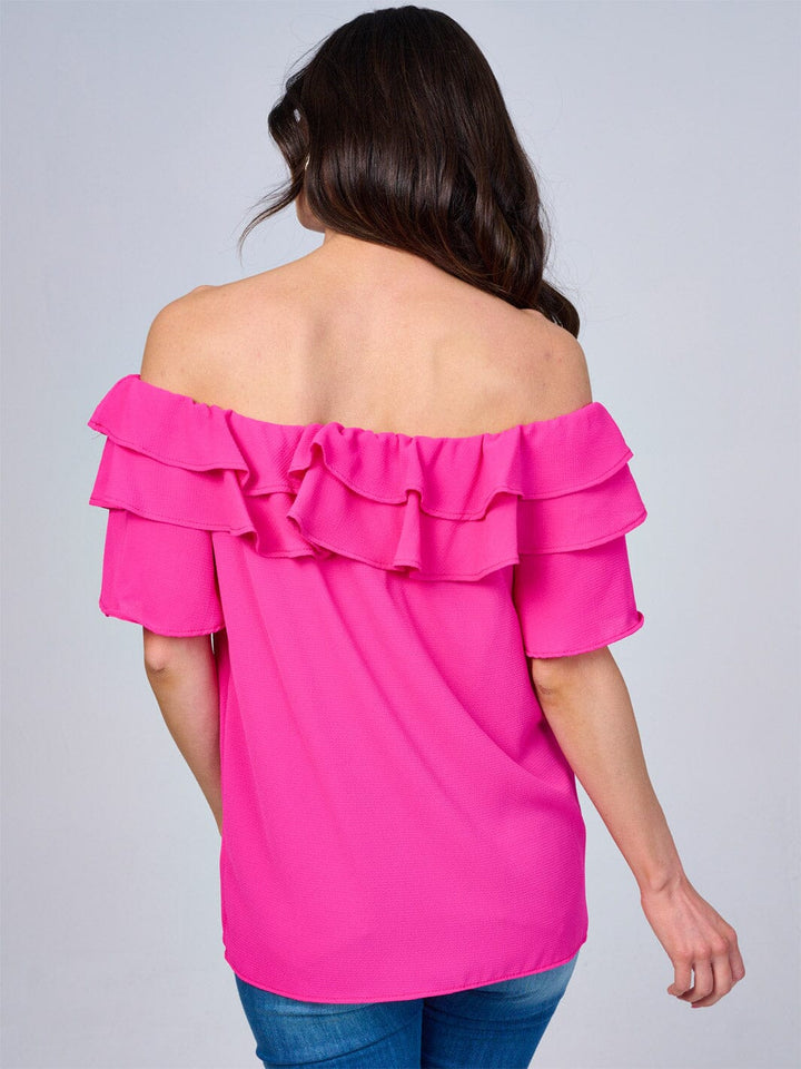 WOMEN'S SHORT SLEEVES RUFFLE BLOUSE