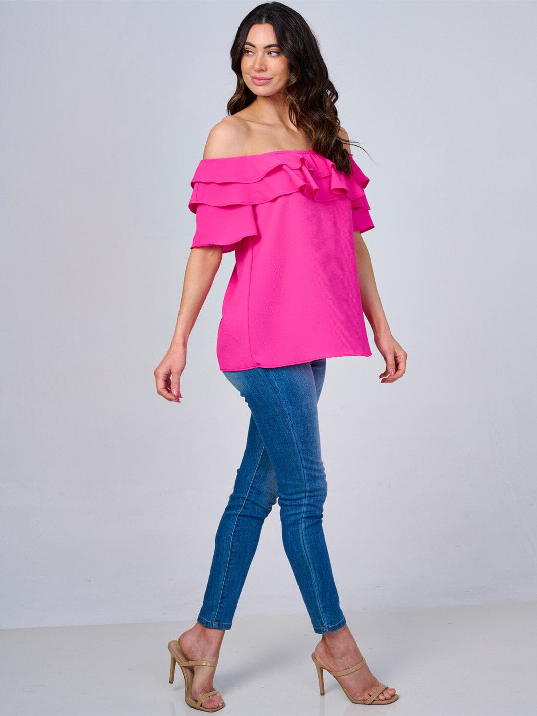 WOMEN'S SHORT SLEEVES RUFFLE BLOUSE