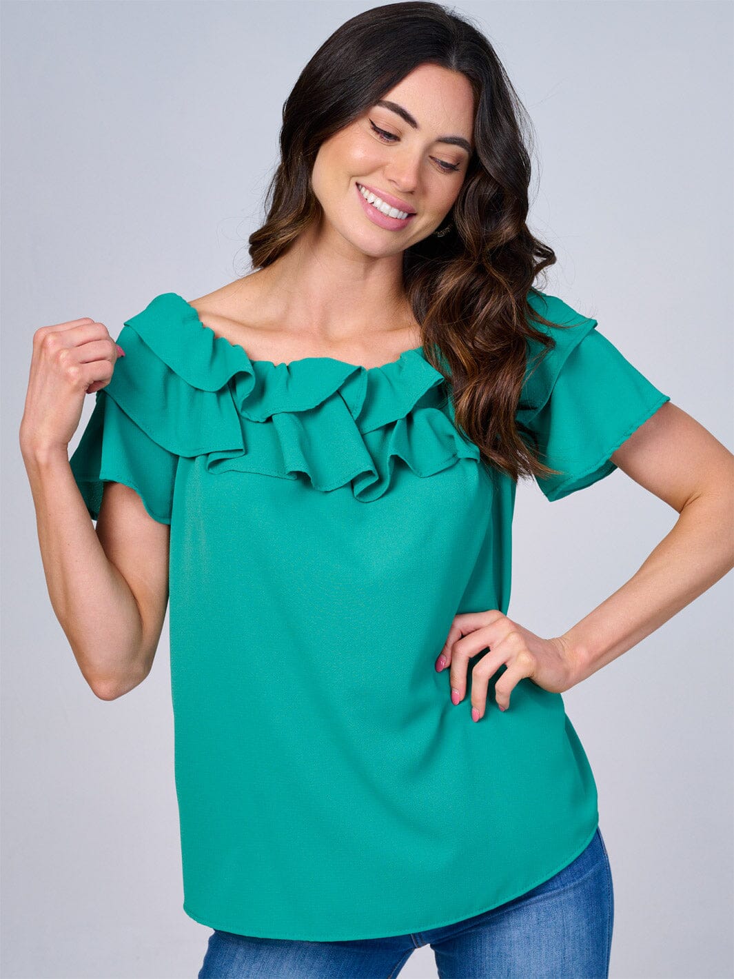 WOMEN'S SHORT SLEEVES RUFFLE BLOUSE