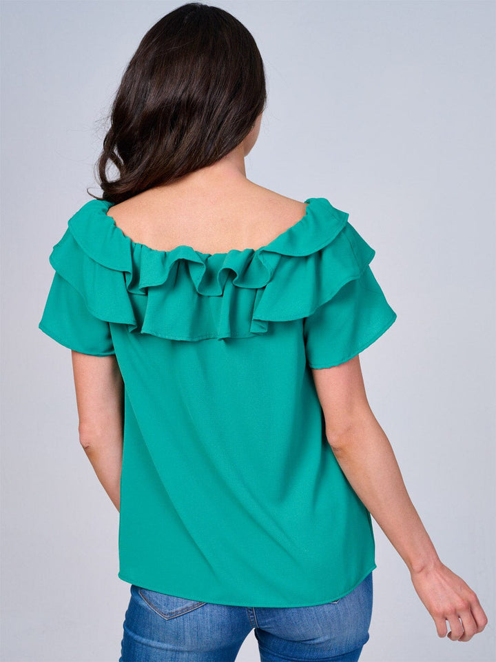 WOMEN'S SHORT SLEEVES RUFFLE BLOUSE