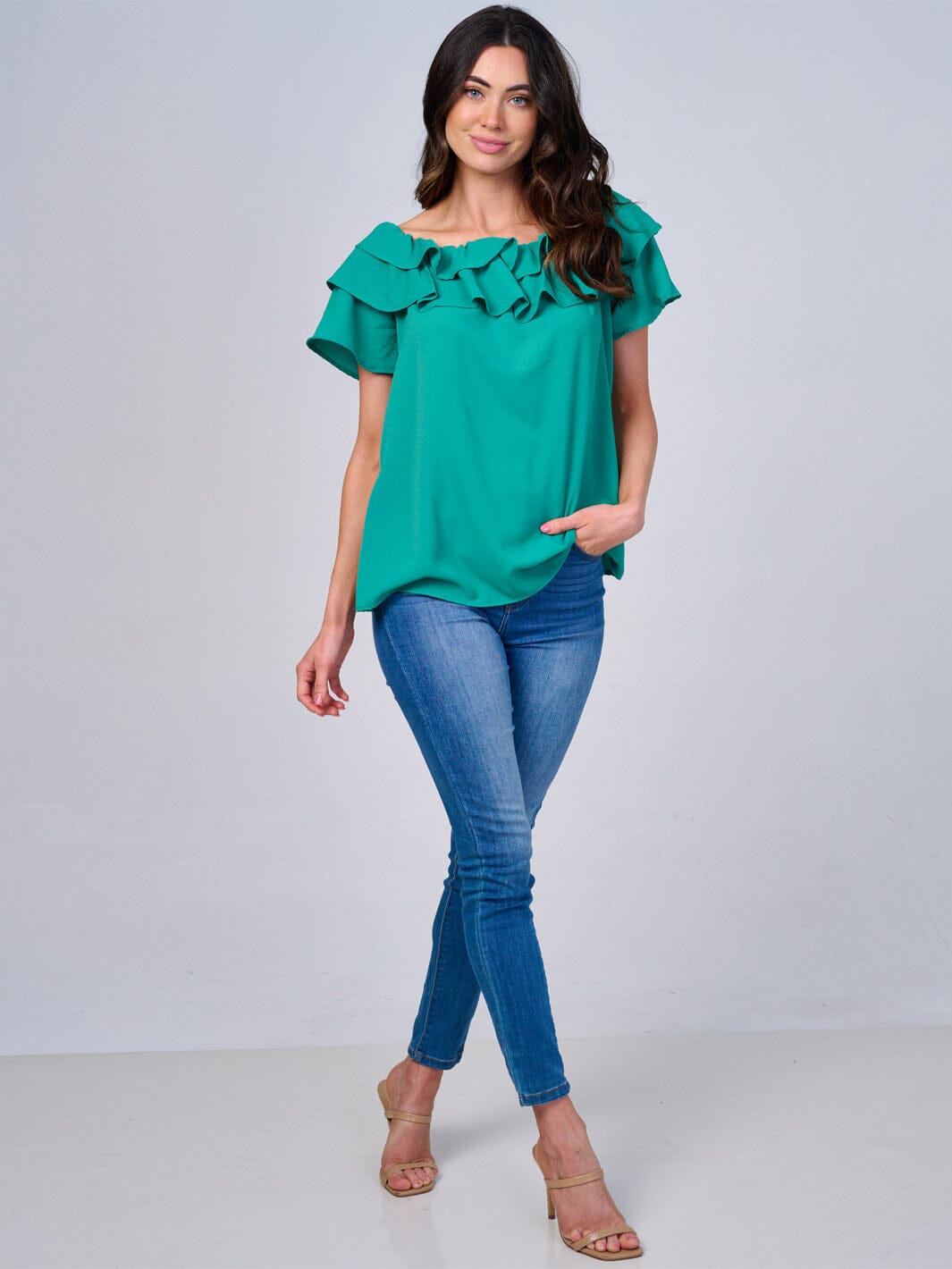 WOMEN'S SHORT SLEEVES RUFFLE BLOUSE