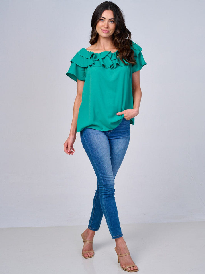 WOMEN'S SHORT SLEEVES RUFFLE BLOUSE