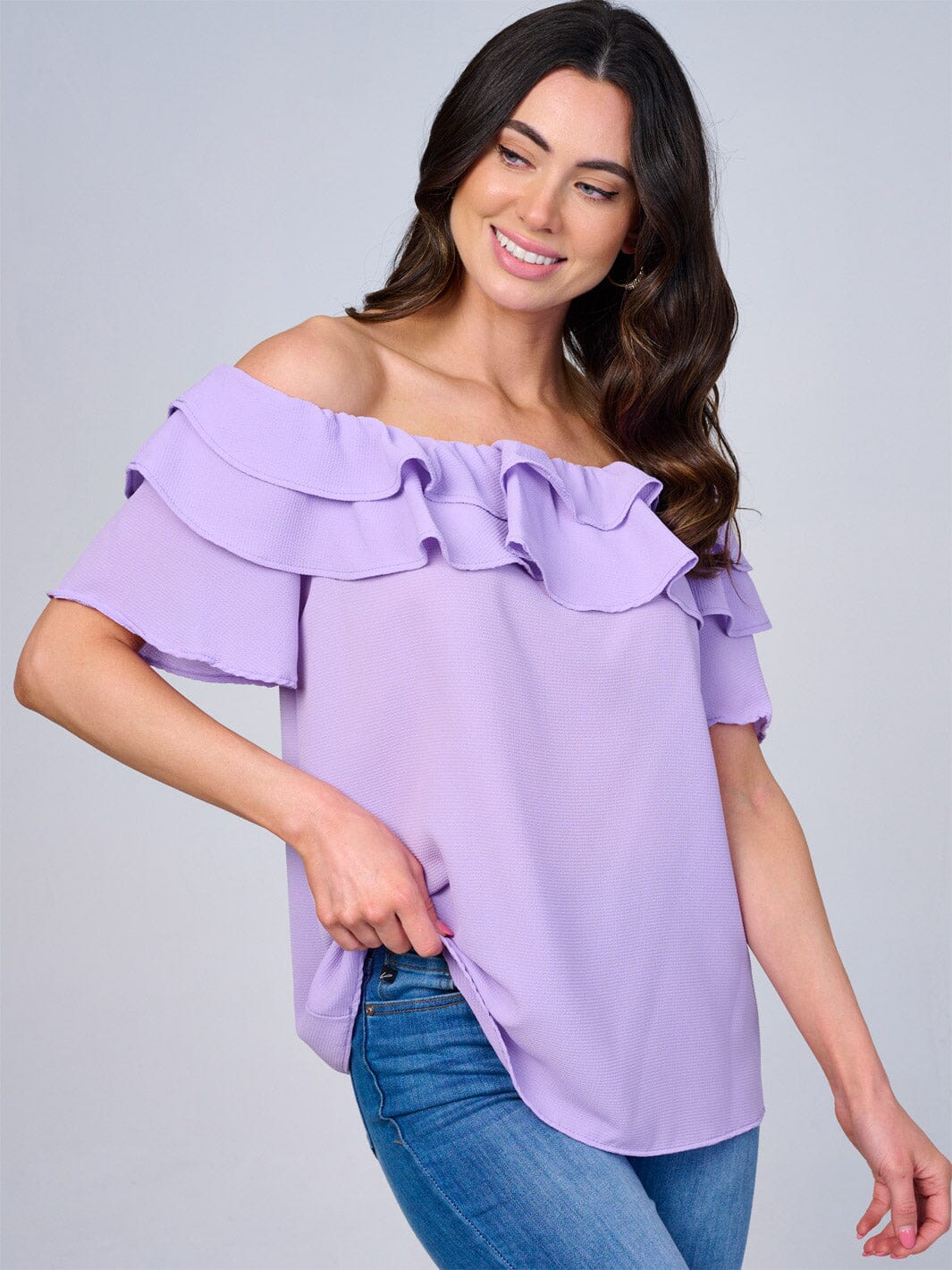 WOMEN'S SHORT SLEEVES RUFFLE BLOUSE