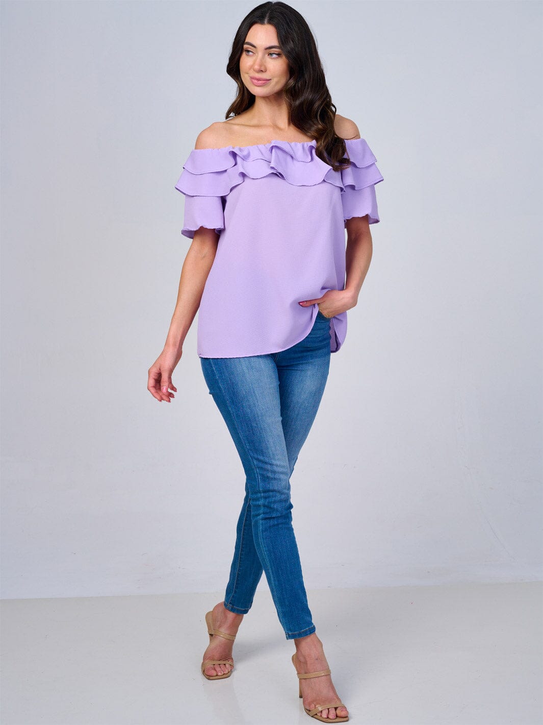 WOMEN'S SHORT SLEEVES RUFFLE BLOUSE