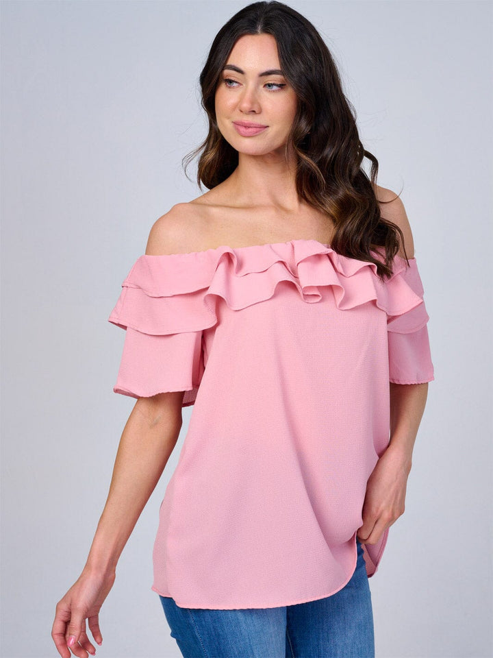 WOMEN'S SHORT SLEEVES RUFFLE BLOUSE