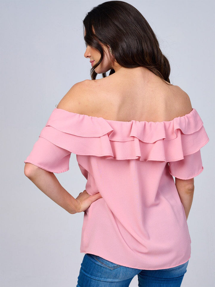 WOMEN'S SHORT SLEEVES RUFFLE BLOUSE