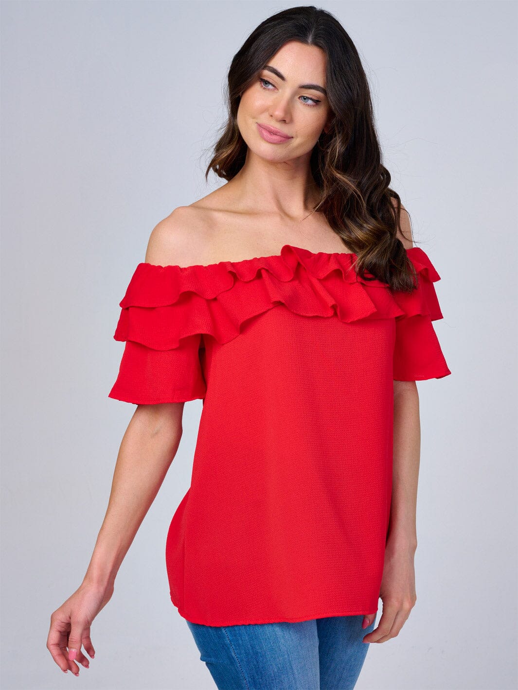 WOMEN'S SHORT SLEEVES RUFFLE BLOUSE