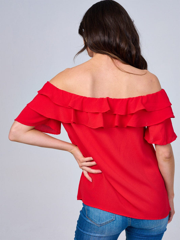 WOMEN'S SHORT SLEEVES RUFFLE BLOUSE