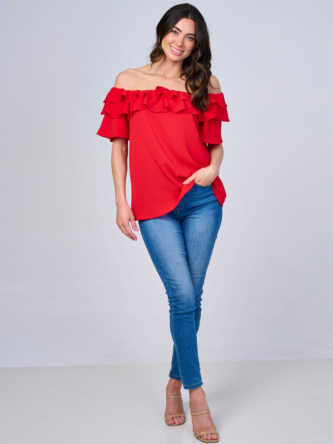 WOMEN'S SHORT SLEEVES RUFFLE BLOUSE