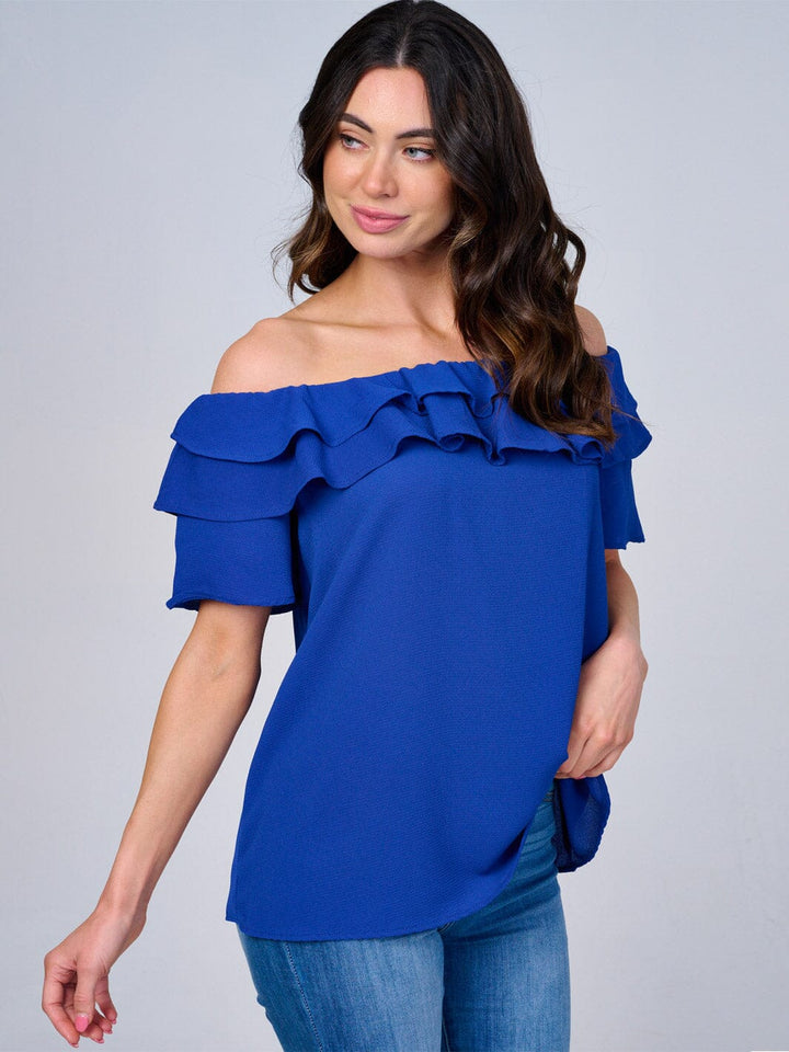 WOMEN'S SHORT SLEEVES RUFFLE BLOUSE