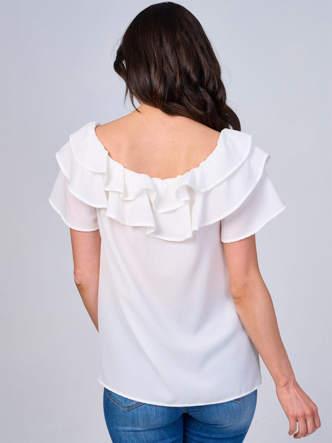 WOMEN'S SHORT SLEEVES RUFFLE BLOUSE