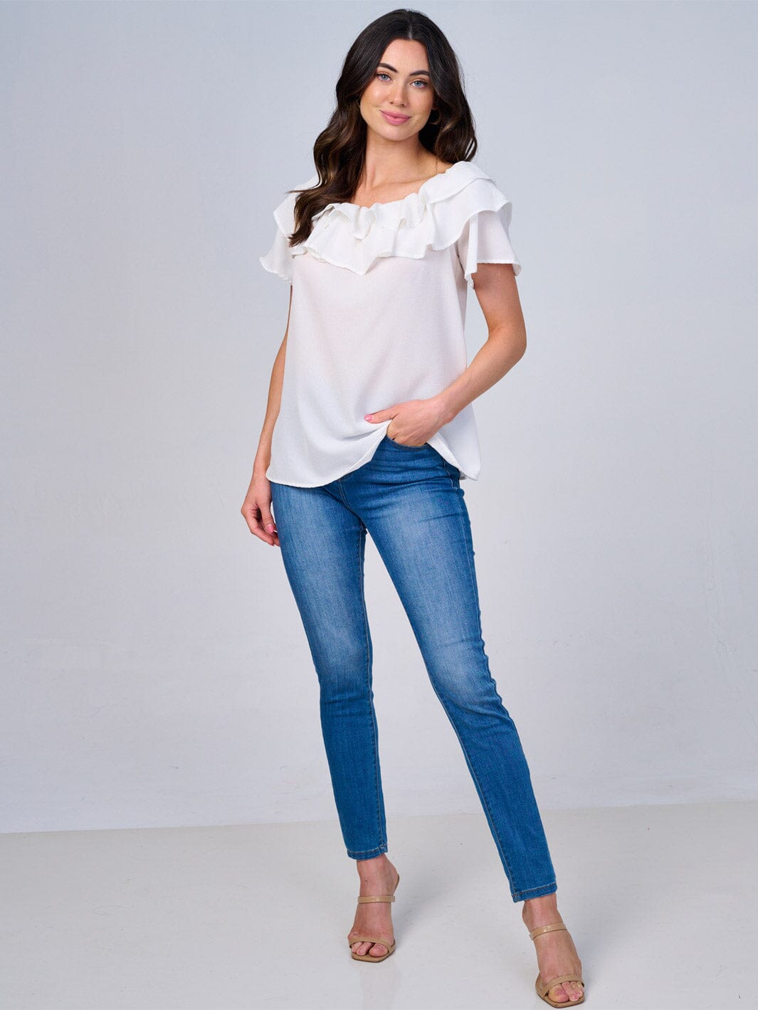 WOMEN'S SHORT SLEEVES RUFFLE BLOUSE