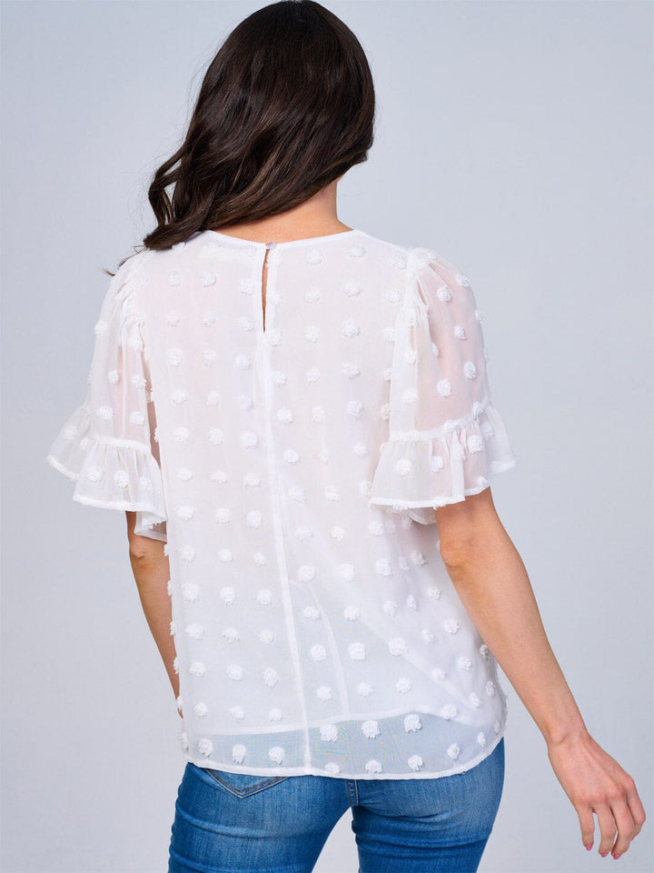 WOMEN'S SHORT RUFFLE SLEEVES SWISS DETAILED BLOUSE