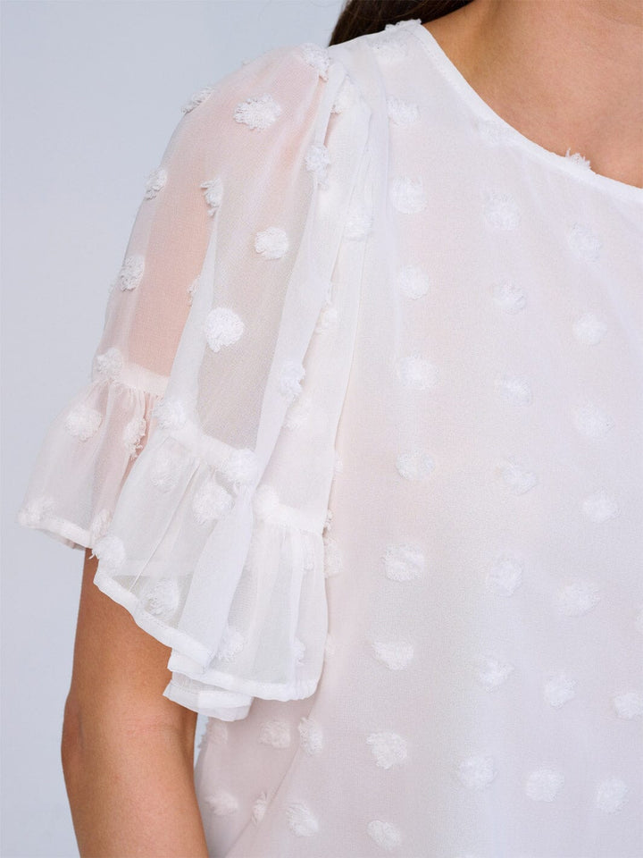 WOMEN'S SHORT RUFFLE SLEEVES SWISS DETAILED BLOUSE