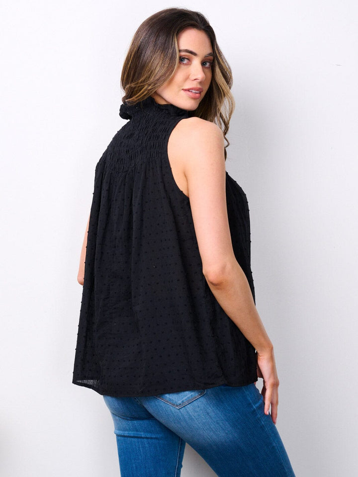 WOMEN'S SLEEVELESS MOCK NECK SWISS DETAILED TANK TOP