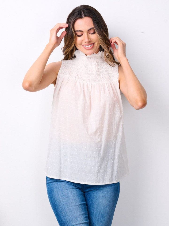 WOMEN'S SLEEVELESS MOCK NECK SWISS DETAILED TANK TOP