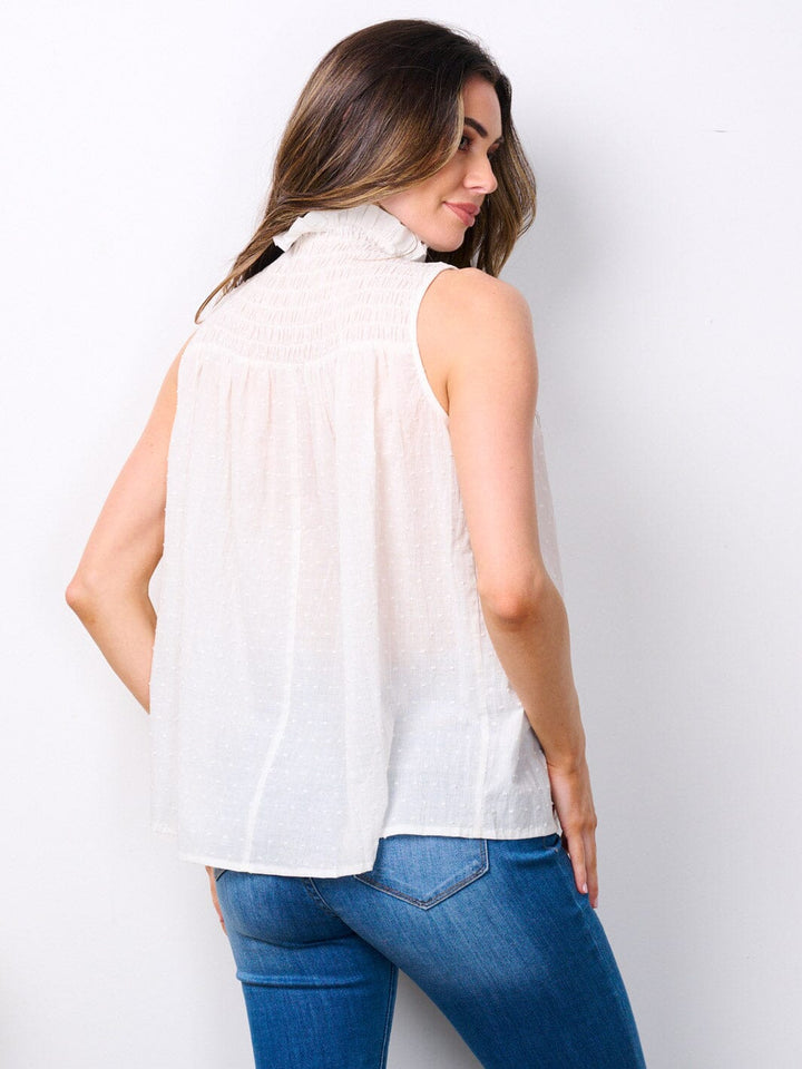 WOMEN'S SLEEVELESS MOCK NECK SWISS DETAILED TANK TOP