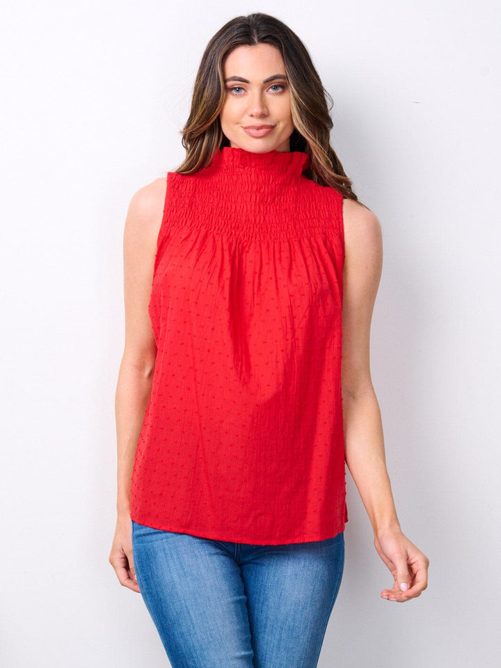 WOMEN'S SLEEVELESS MOCK NECK SWISS DETAILED TANK TOP