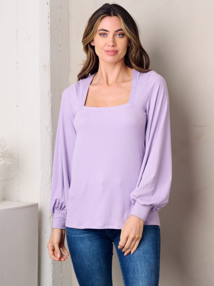 WOMEN'S LONG SLEEVE SQUARE NECK SOLID TOP