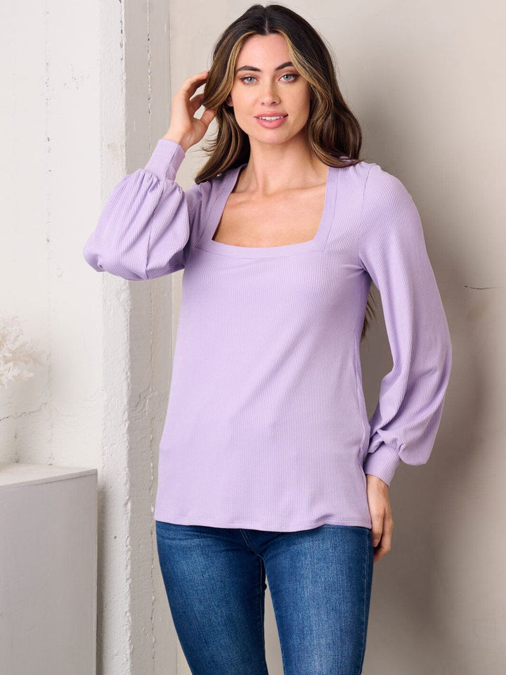 WOMEN'S LONG SLEEVE SQUARE NECK SOLID TOP