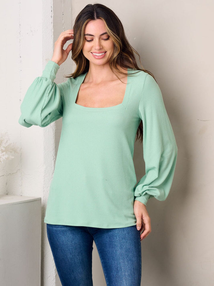 WOMEN'S LONG SLEEVE SQUARE NECK SOLID TOP
