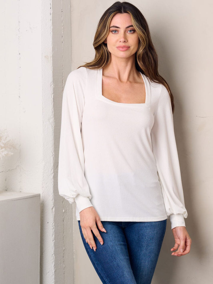 WOMEN'S LONG SLEEVE SQUARE NECK SOLID TOP