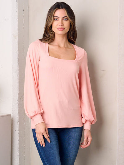 WOMEN'S LONG SLEEVE SQUARE NECK SOLID TOP
