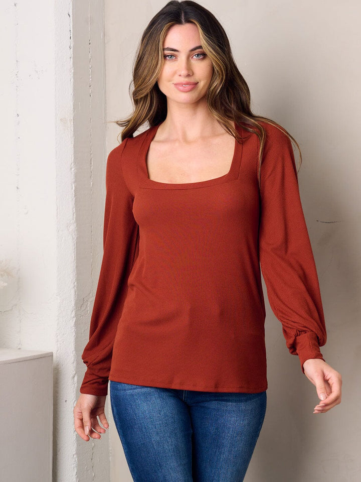 WOMEN'S LONG SLEEVE SQUARE NECK SOLID TOP