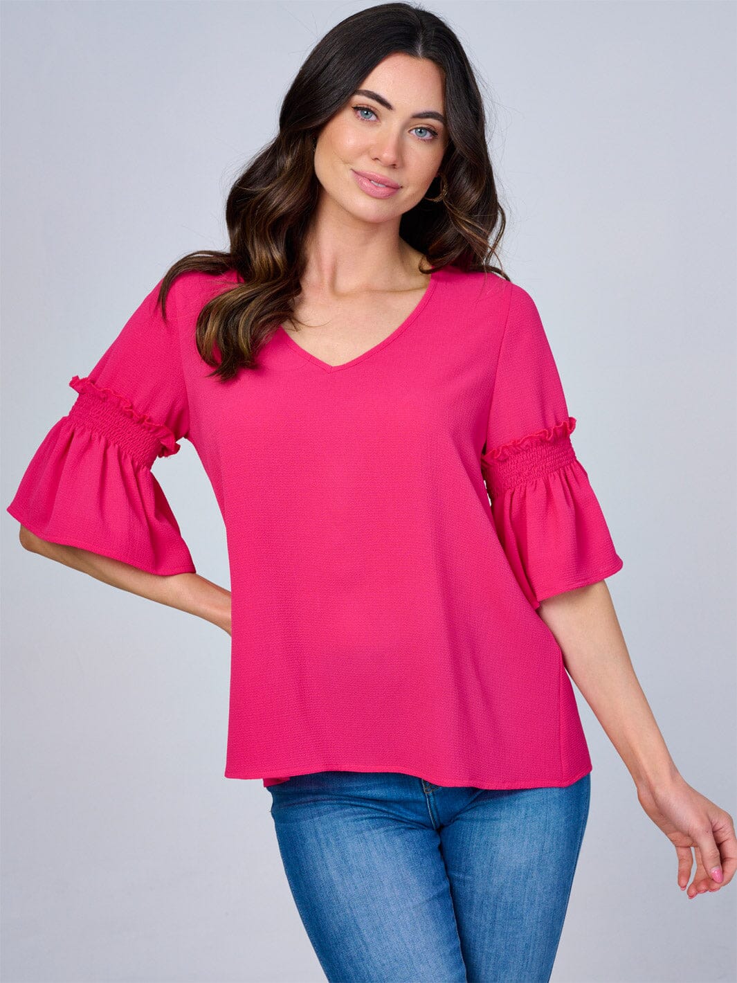 WOMEN'S SHORT RUFFLE SLEEVES V-NECK BLOUSE