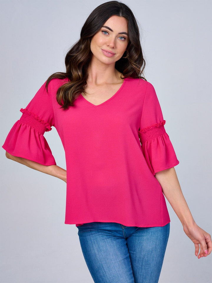 WOMEN'S SHORT RUFFLE SLEEVES V-NECK BLOUSE
