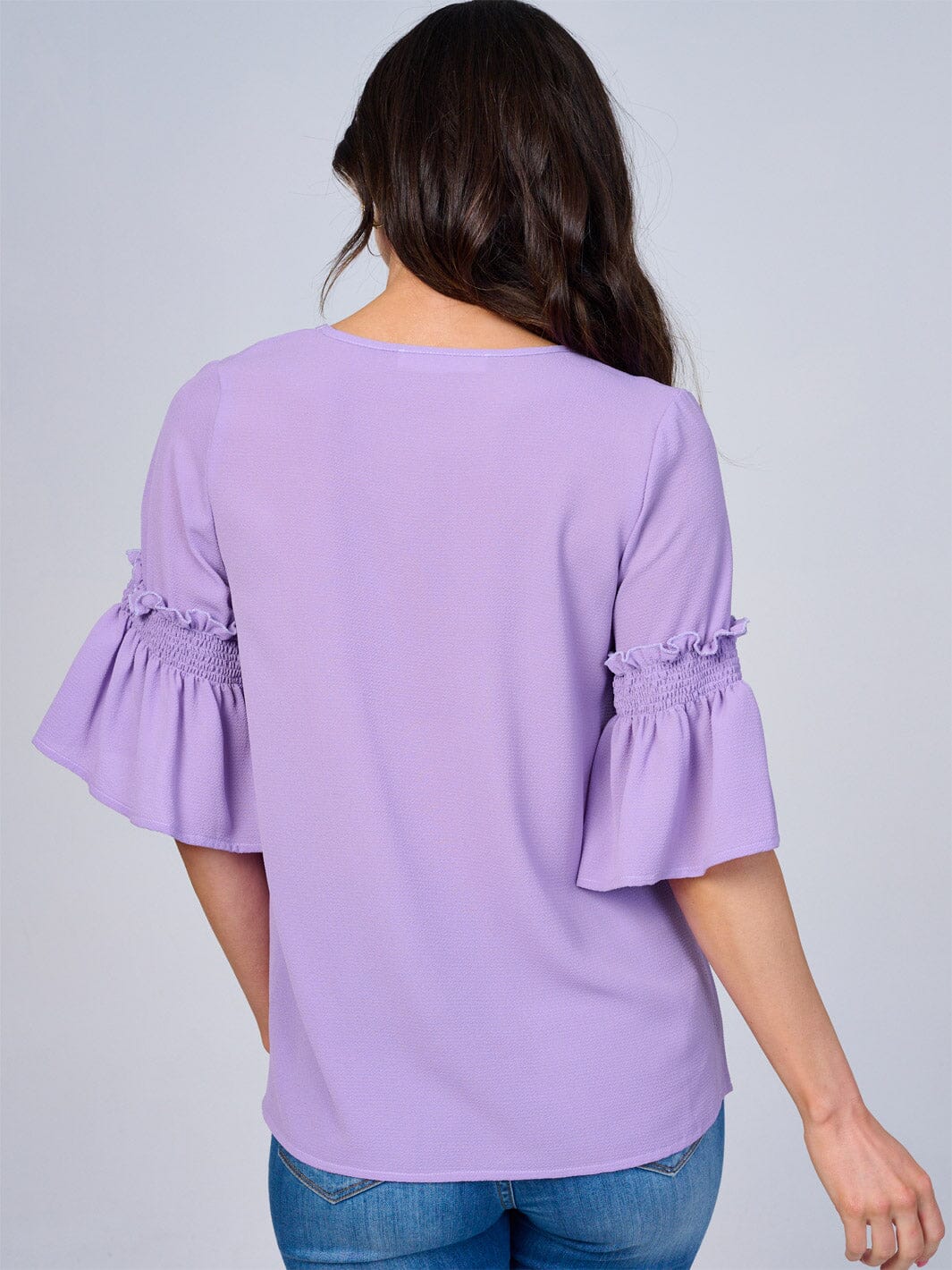 WOMEN'S SHORT RUFFLE SLEEVES V-NECK BLOUSE