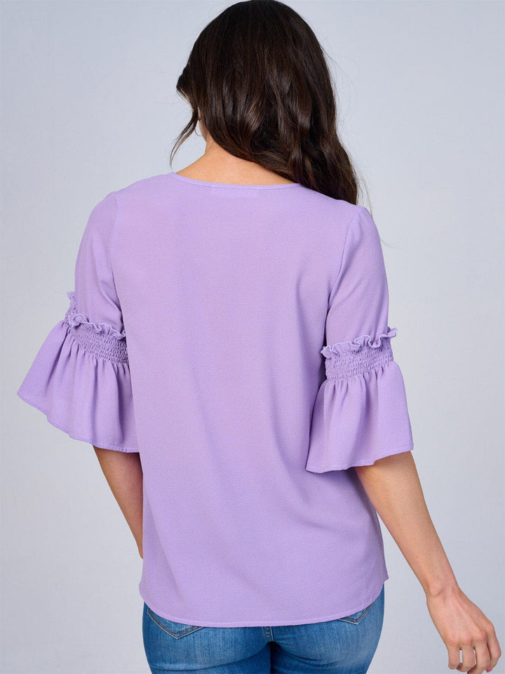 WOMEN'S SHORT RUFFLE SLEEVES V-NECK BLOUSE