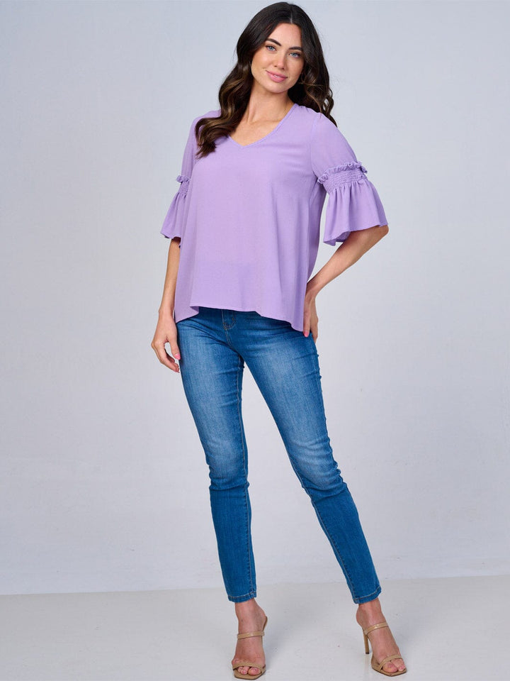 WOMEN'S SHORT RUFFLE SLEEVES V-NECK BLOUSE