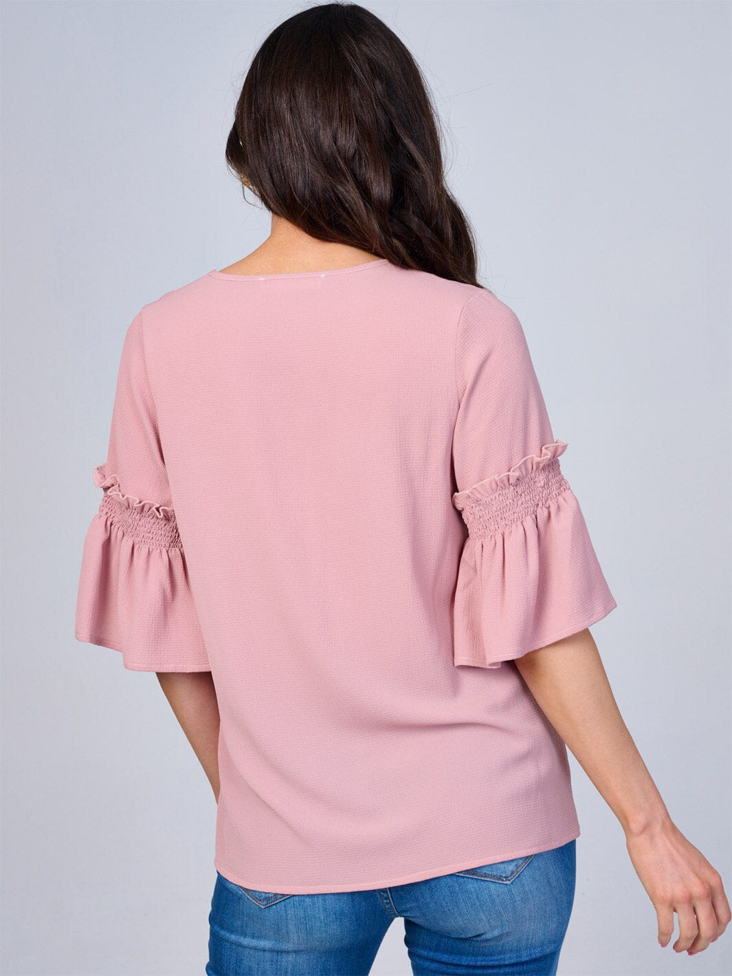 WOMEN'S SHORT RUFFLE SLEEVES V-NECK BLOUSE