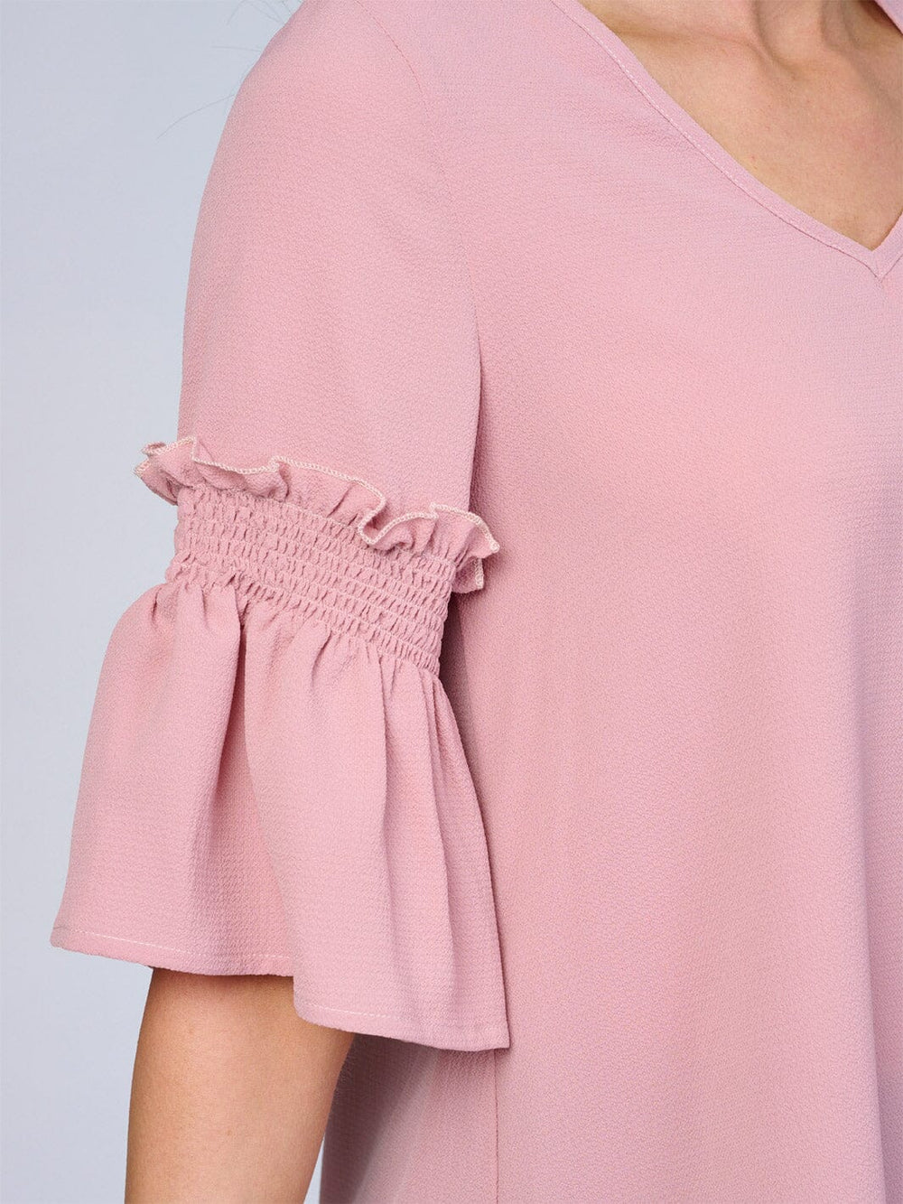 WOMEN'S SHORT RUFFLE SLEEVES V-NECK BLOUSE