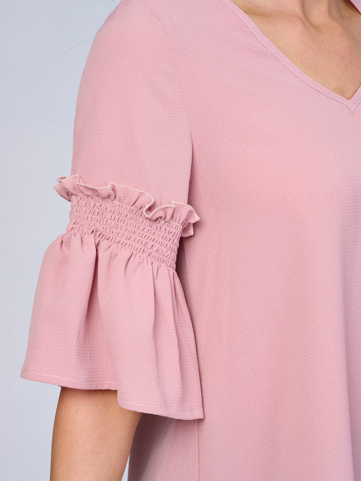 WOMEN'S SHORT RUFFLE SLEEVES V-NECK BLOUSE