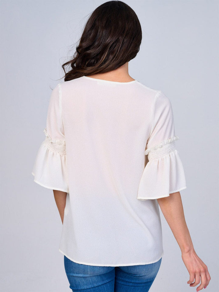 WOMEN'S SHORT RUFFLE SLEEVES V-NECK BLOUSE