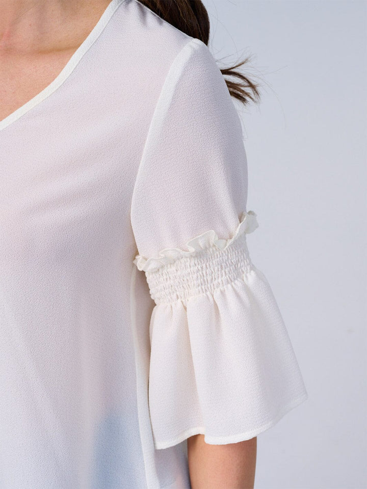WOMEN'S SHORT RUFFLE SLEEVES V-NECK BLOUSE
