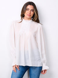 WOMEN'S LONG SLEEVE MOCK NECK FRONT DETAILED BLOUSE TOP