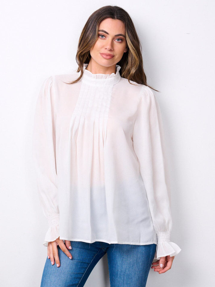 WOMEN'S LONG SLEEVE MOCK NECK FRONT DETAILED BLOUSE TOP
