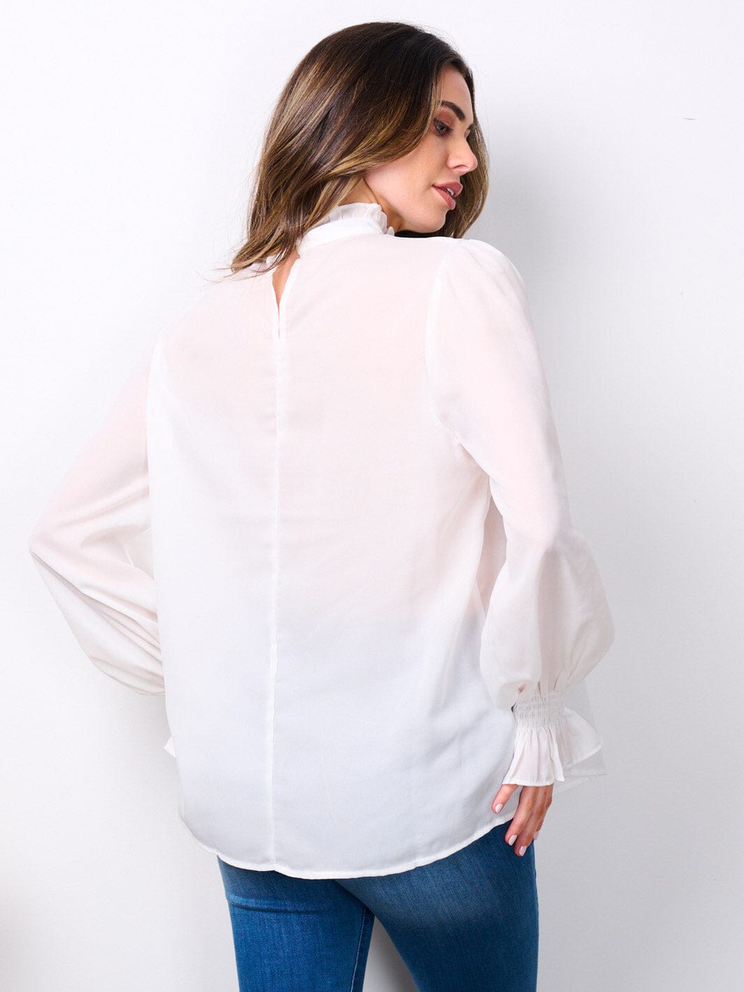 WOMEN'S LONG SLEEVE MOCK NECK FRONT DETAILED BLOUSE TOP