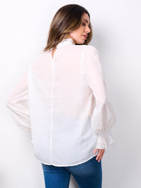 WOMEN'S LONG SLEEVE MOCK NECK FRONT DETAILED BLOUSE TOP