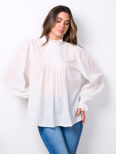 WOMEN'S LONG SLEEVE MOCK NECK FRONT DETAILED BLOUSE TOP